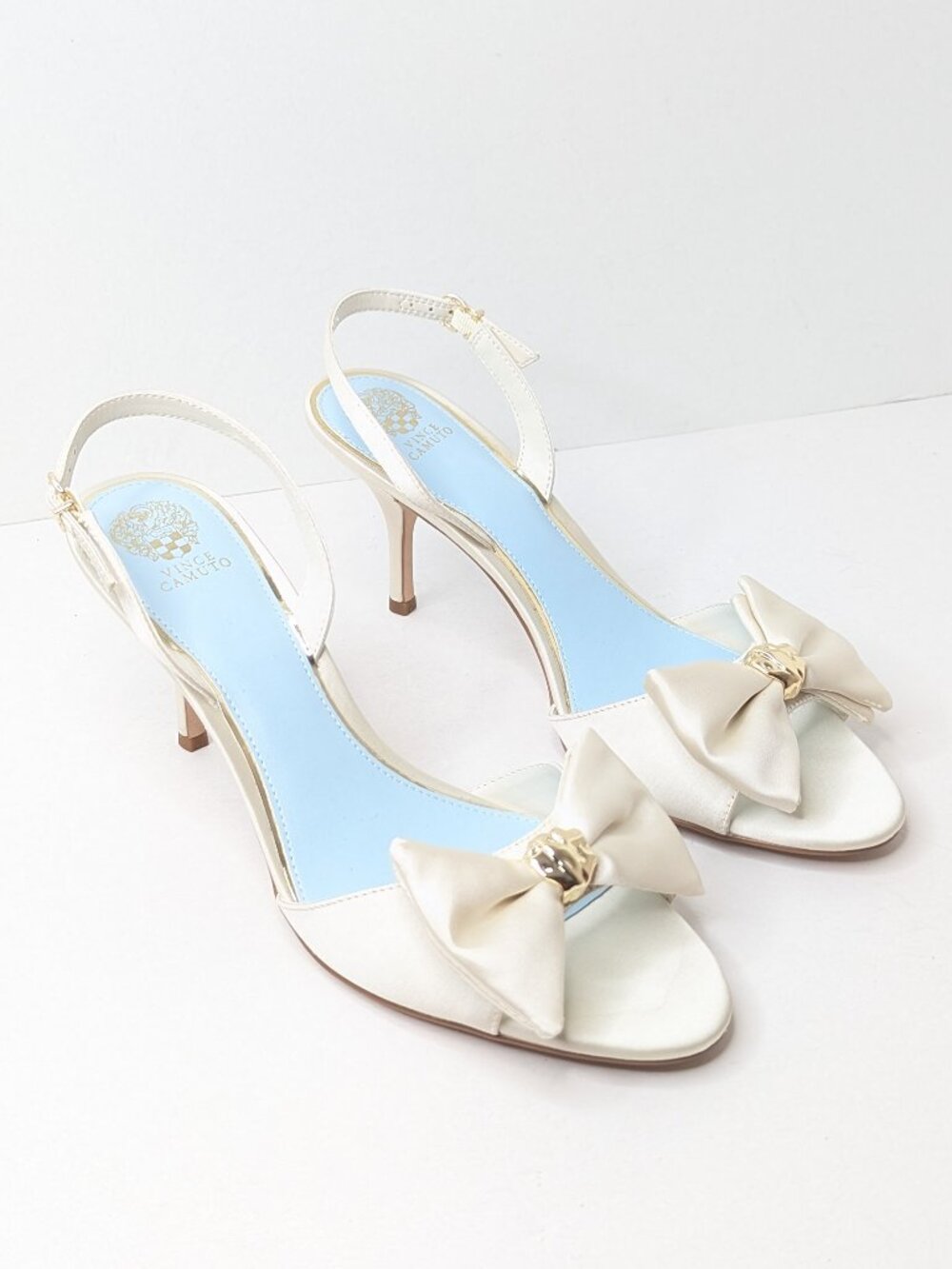 Vince Camuto Paycen Bow High Heel Sandals Milk Satin Women's 12